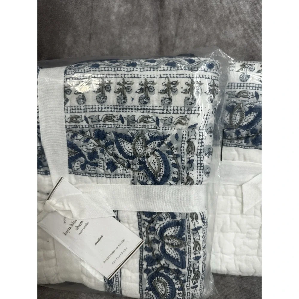2 Pottery Barn Kayta Block‎ Print Shams Standard New Quilted